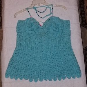 Women's Aqua crop-top with beading